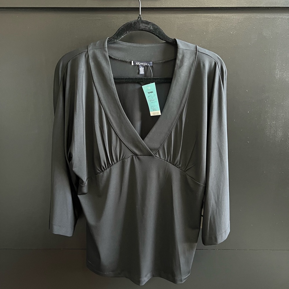 Anne Klein Black V-Neck Top